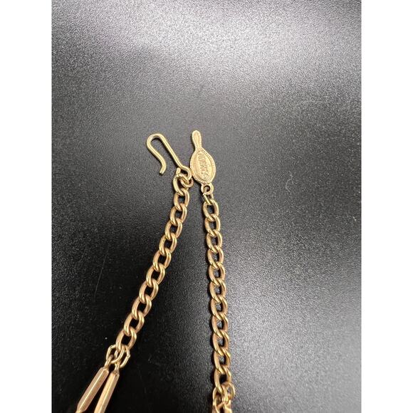 Vintage 70s Sara Coventry gold tone Goddess necklace geometric layer Y drop - Picture 5 of 6